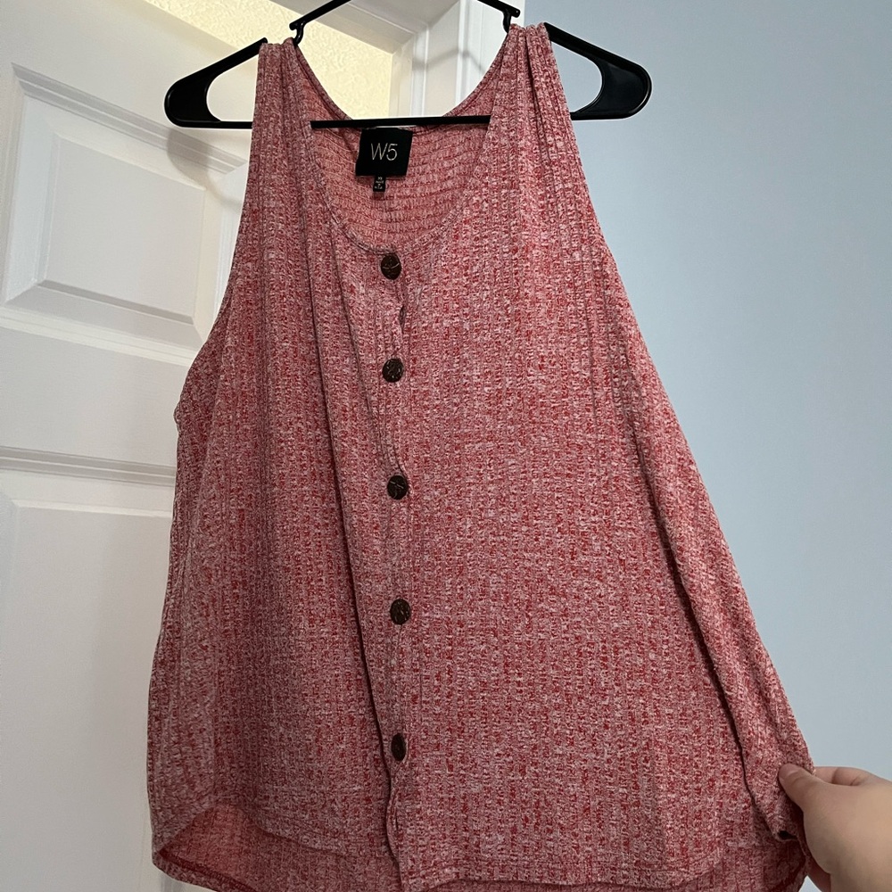 W5 Women's Red Button-Down Tank-ribbed